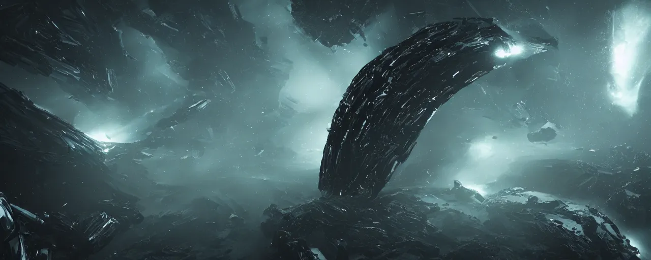 Image similar to a dark epic swirling galaxy, dark scifi, unreal engine, octane render, volumetric lighting