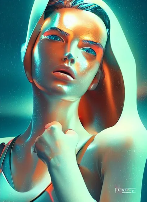 Image similar to a sensual russian female humanoid with freckles cheeks, cyber neon lighting, futurism, intricate futuristic jewelry accessories, cyberpunk glossy latex swimsuit, profile posing, hyper photorealistic, crispy quality, digital photography, trending in artstation, trending in pinterest, cinematic, 4 k ultra hd, art by pascal blanche, art by greg rutkowski,