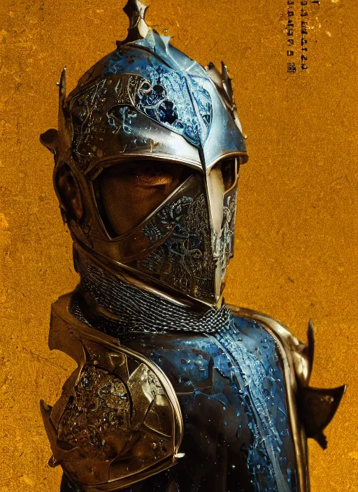 Image similar to portrait of a scared king arthur knight, kintsugi, modern fine art, fractal, intricate, elegant, highly detailed, digital photography, subsurface scattering, by jheronimus bosch and frank miller and greg rutkowski,