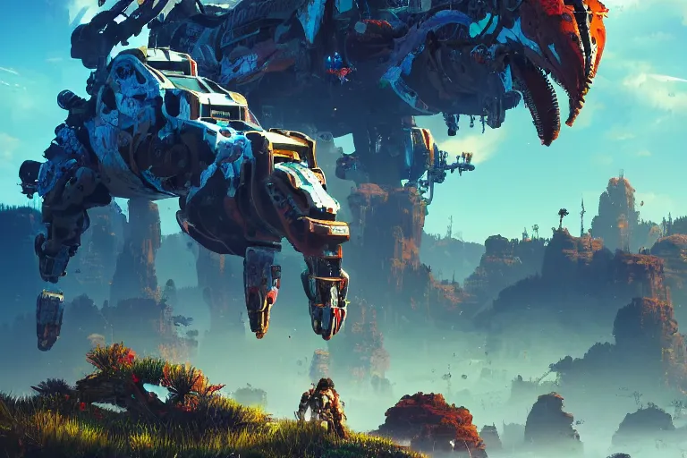 Image similar to tideripper machine mecanical creature robot of horizon forbidden west horizon zero dawn bioluminiscence global illumination ray tracing hdr fanart arstation by ian pesty and alena aenami artworks in 4 k