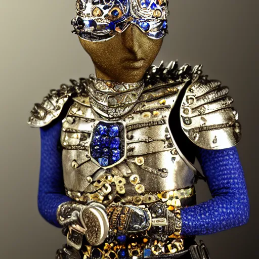 Image similar to photo of a beautiful warrior with sapphire encrusted armour, highly detailed,