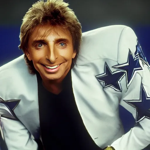 Prompt: a high quality photo of Barry Manilow as the quarterback of the Dallas cowboys