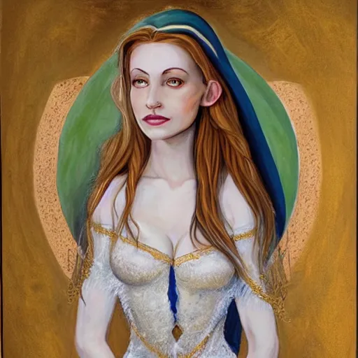 Image similar to perfect painting of an elven woman dressed in white and gold