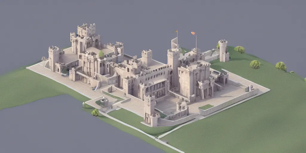 Image similar to isometric 3 d rendering of an indian castle, art deco, octane render, trending on artstation, cgsociety