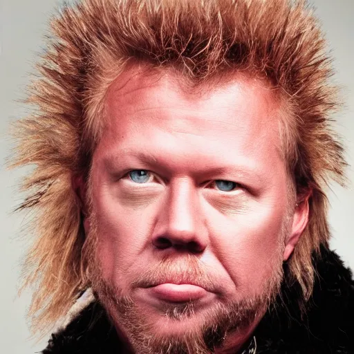 Image similar to professional portrait of james hetfield wearing a pink puffy jacket, very detailed, very intricate, dslr,