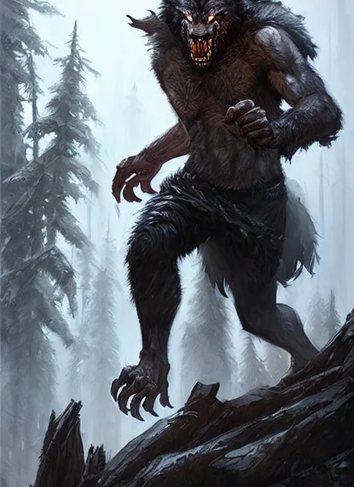 Image similar to rugged werewolf, dnd, fantasy oil _ painting _ unreal _ 5 _ daz. _ rpg _ extremely _ detailed _ artgerm _ greg rutkowski