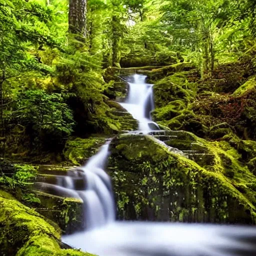 Prompt: realistic waterfall in the middle of the forest