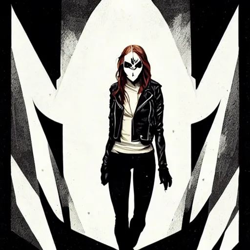 Image similar to rafael albuquerque comic art, peter mohrbacher, steve niles, artgerm, pretty taissa farmiga witch, symmetrical eyes, black leather jacket, jeans, long blonde hair