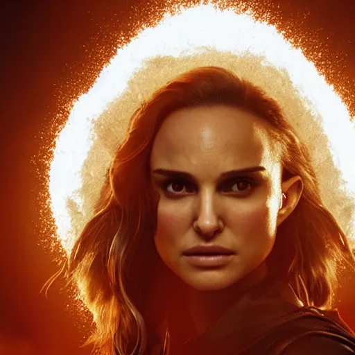 Prompt: natalie portman as plague dr, splash art, movie still, cinematic lighting, ray tracing, detailed face, octane render, long lens, shallow depth of field, bokeh, anamorphic lens flare, 8 k, hyper detailed, 3 5 mm film grain