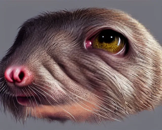 Prompt: a giant mole rat, vivid eyes, real life skin, intricate, elegant, highly detailed, artstation, concept art, smooth, sharp focus, art by artgerm, turner