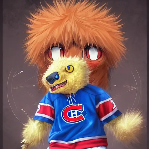 Image similar to anime Portrait of Youppi the Habs Montreal Canadiens Mascot as a very cute powerful and friendly pokemon, highly detailed anime, high evolution, 1990s, legendary, smooth, sharp focus, dynamic lighting, intricate, trending on ArtStation, illustration pokemon, art by WLOP