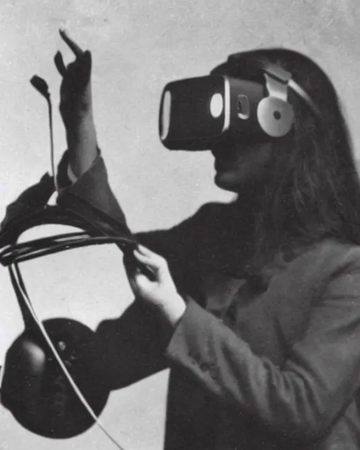 Image similar to 1 9 0 0 s photo of a person wearing a vr virtual reality headset