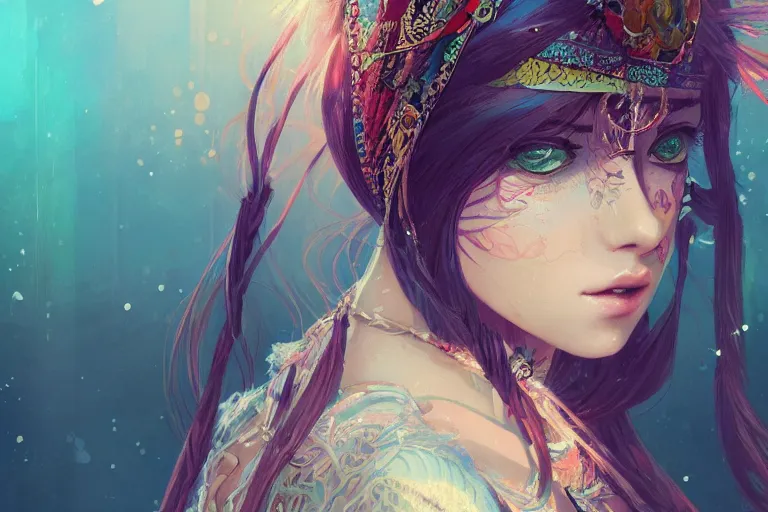 Prompt: a beautiful bohemian girl, intricate, highly detailed, digital painting, pixiv, official media, anime key visual, concept art, rich vivid colors, ambient lighting, sharp focus, illustration, art by wlop