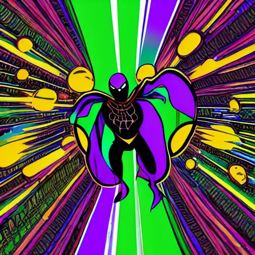 Image similar to turtle fusing with a psychedelic black hole in space, style like spiderverse movie, colorful, hard edges, black outlines