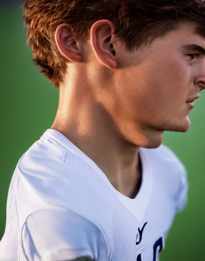 Image similar to closeup portrait of very beautiful cute male lacrosse player in a penn state stadium, glamour pose, particle effects, backlit, highly detailed, soft ambient lighting, sharp focus, rule of thirds, artgerm, wlop, arney freytag, rossdraws, frank frazetta, andrei riabovitchev, hd, octane, 4 k