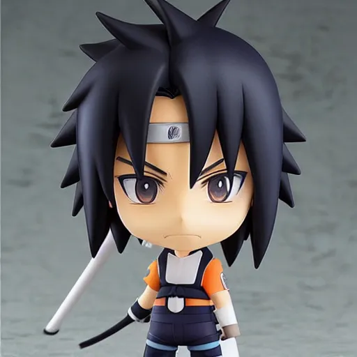 Image similar to high quality portrait flat matte painting of cute Uchiha Sasuke in the style of nendoroid and Toon naruto , flat anime style, thick painting, medium close-up
