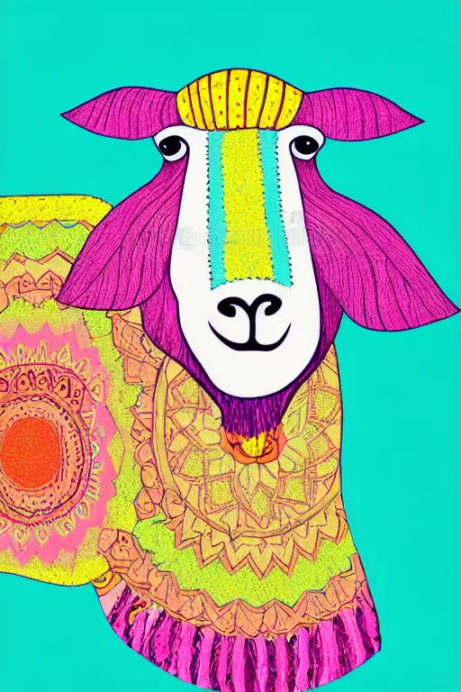 Prompt: minimalist boho style art of a colorful sheep, illustration, vector art