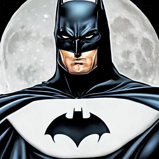 Image similar to A realistic full portrait photo with a mix of Moon Knight and batman from DC, hyper-realistic, 8K HDR, full moon.