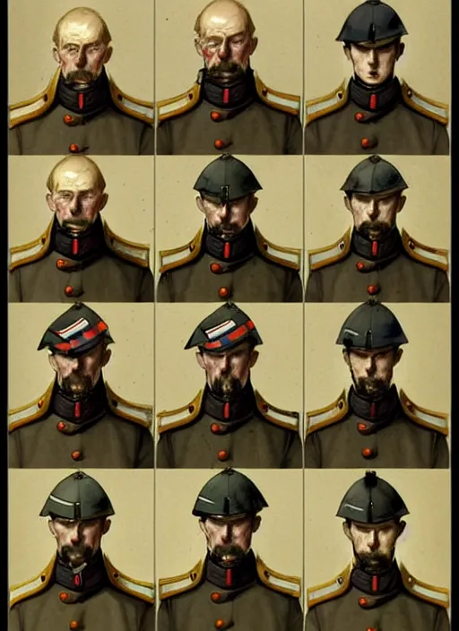 Image similar to 1 8 5 5 injured british crimean war soldier, character face study, multiple angles, directions and moods. faces only, concept art finely detailed perfect art, painted by greg rutkowski makoto shinkai takashi takeuchi studio ghibli, pinterest, cevagraf comics