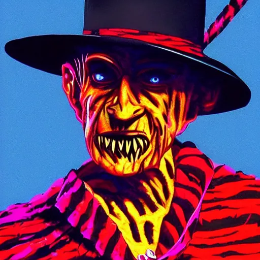 Prompt: freddy krueger portrait, 80s outrun aesthetic,