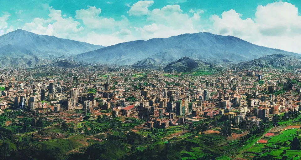 Prompt: The City of Armenia Quindio, Artwork by Virgil Abloh, landscape, trending on ArtStation, digital artwork, 4k, wallpaper, high definition