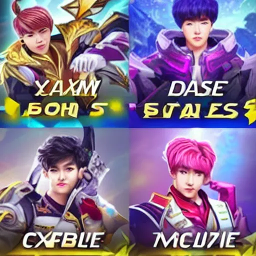 Image similar to members of the band exo as mobile legends heroes,