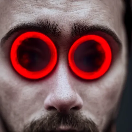 Image similar to a man with red glowing eyes