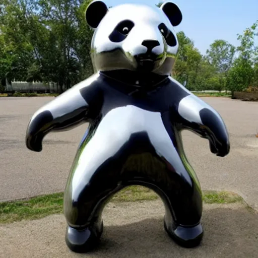 Image similar to large chrome statue in the shape of a panda