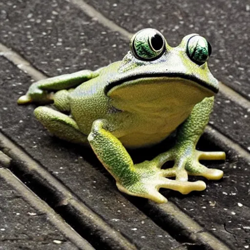 Prompt: anthropomorphic frog in London