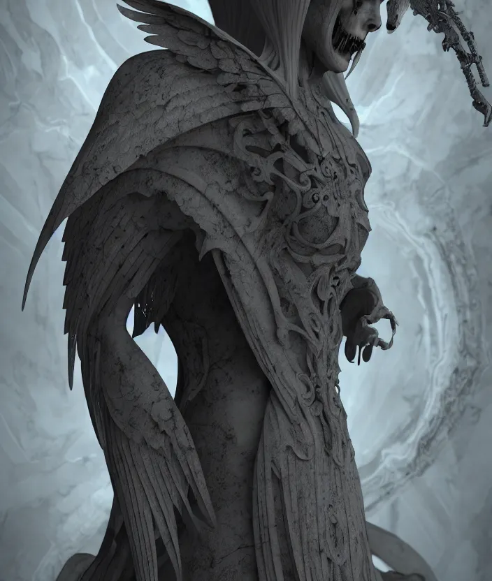 Image similar to intricate detail of angel of death, highly detailed, hollow marble, shadows, octane render, marble texture and color, neo - gothic, gothic, character concept design
