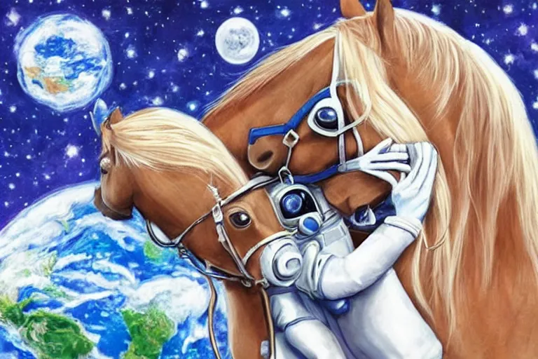 Image similar to horse hugging an astronaut