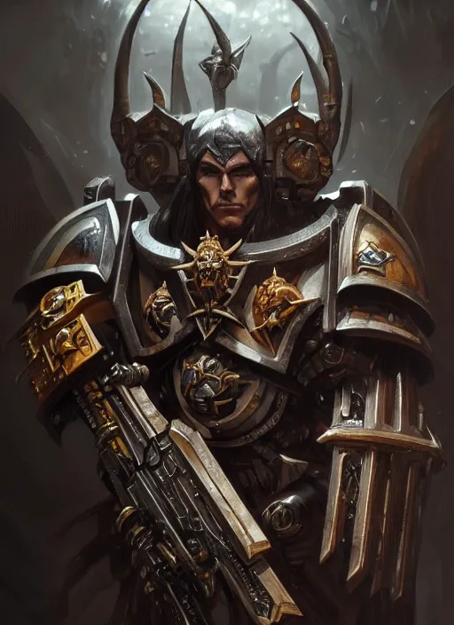 Prompt: cristian bale as warhammer 4 0 k character, portrait, intricate, elegant, highly detailed, digital painting, artstation, concept art, wallpaper, smooth, sharp focus, illustration, art by h. r. giger and artgerm and greg rutkowski and alphonse mucha