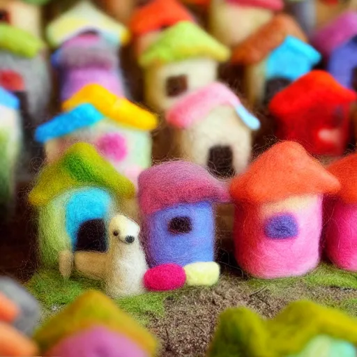 Image similar to a needle felted city, needle felting art.