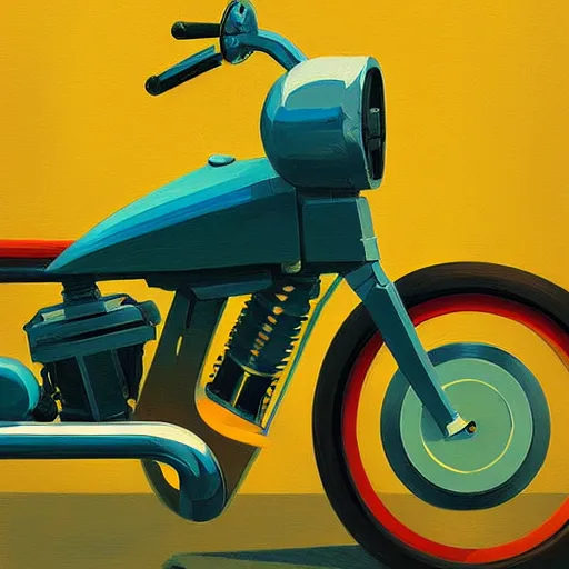 Prompt: 🌈 abstract motorcycle engine droid by atey ghailan and edward hopper