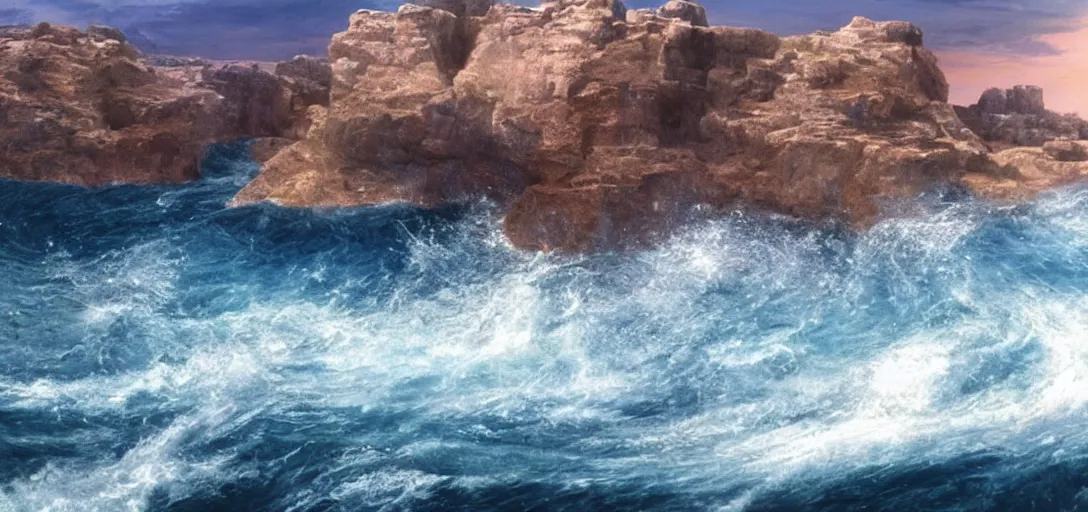 Prompt: a very high resolution image from a scene with moses splitting the two seas apart. beautiful scenery. photorealistic, photography, directed by tod howard