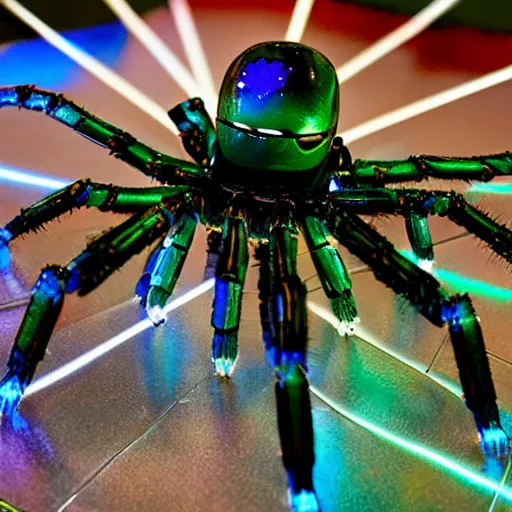 Prompt: giant iridescent robot spider