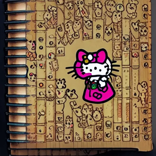 Image similar to a photo of the necronomicon with a ((hello kitty)) sticker on it