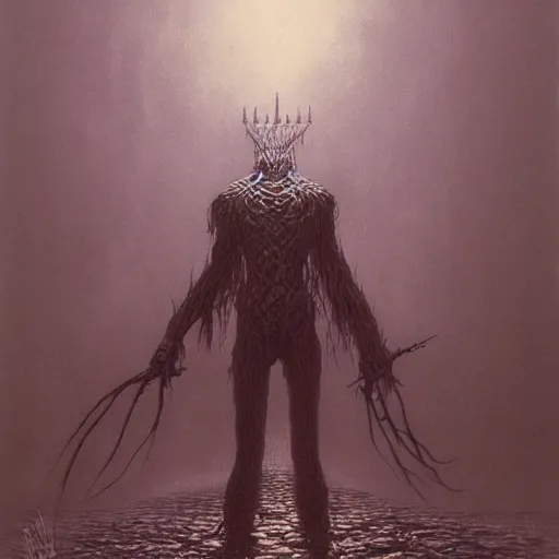 Prompt: nulsa as a dark souls boss by zdzisław beksiński