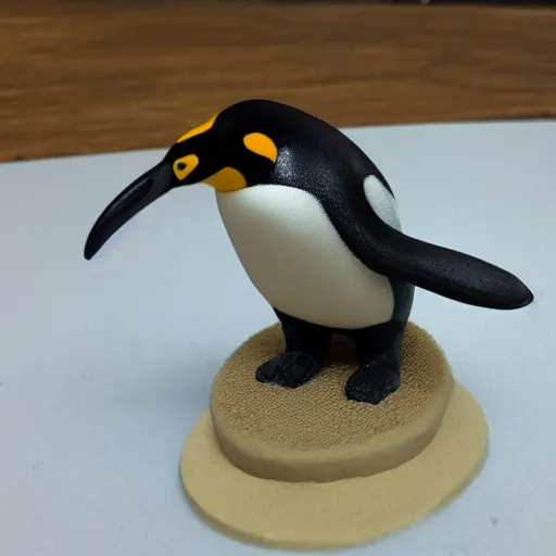 Prompt: Giant emperor penguin, painted wargaming miniature