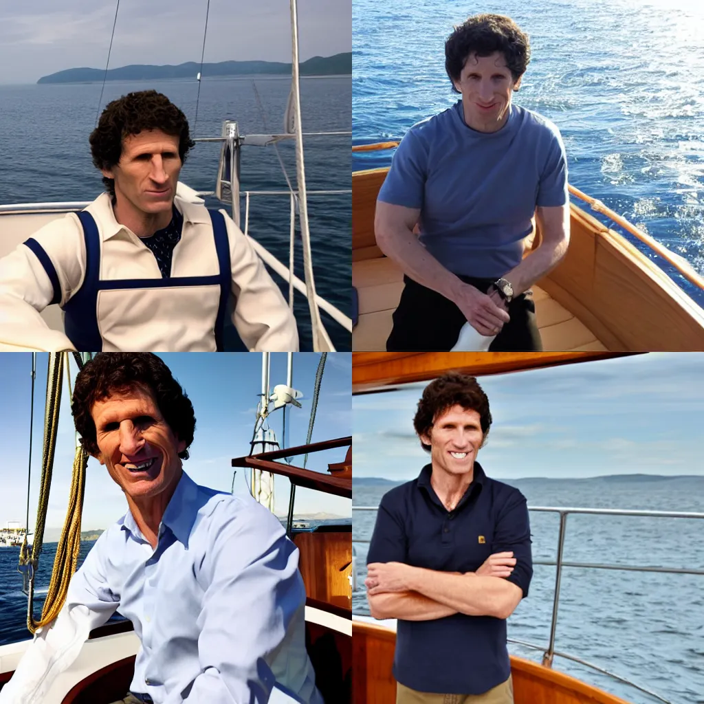 Prompt: Todd Howard dressed as sailor riding yacht in Virginia