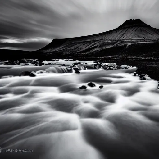 Image similar to Landscape photography, Icelandic, Photography, Color Grading, DSLR, Long Exposure, Black and White with blue filter, Beautiful Lighting