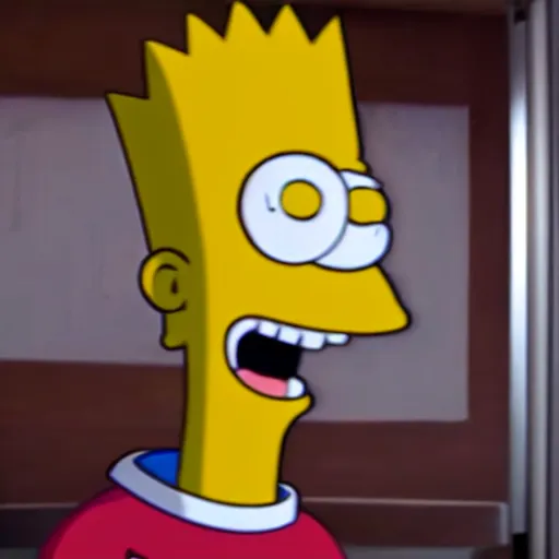 Image similar to bart simpson goes to college in the simpsons live action film, paramount pictures, directed by alan parker, full HD, cinematic lighting, award winning, anatomically correct