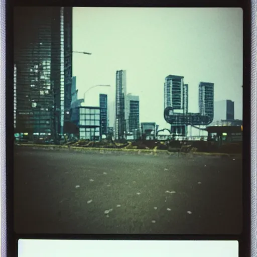 Image similar to Chiba City as described by William Gibson in the book Neuromancer. Polaroid