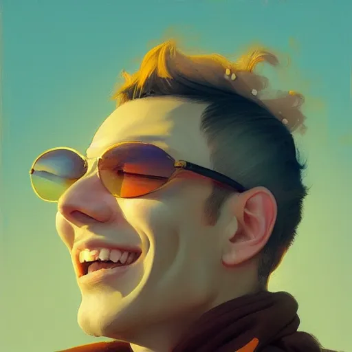 Image similar to portrait painting of smiling man, medium shot, asymmetrical, profile picture, organic painting, sunny day, matte painting, bold shapes, hard edges, street art, trending on artstation, by huang guangjian and gil elvgren and sachin teng