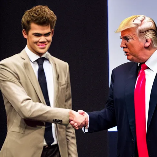 Image similar to donald trump and magnus carlsen shaking hands