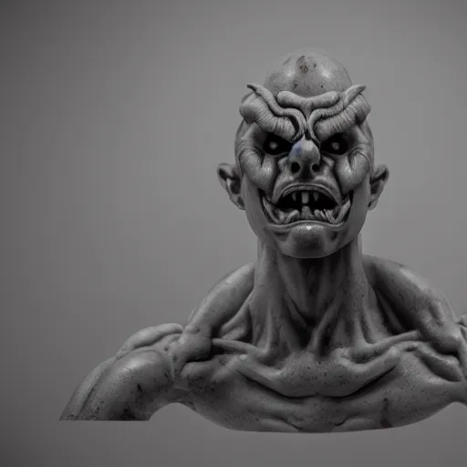 Prompt: marble demon statue, by francesco queirolo, highly detailed studio lighting, hyper realism, fantasy, scary, dark, moody, pinhole camera. 4 k,