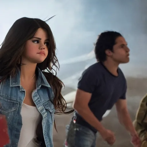 Image similar to High quality movie still of Selena Gomez as Mikaela in Michael Bay's Transformers