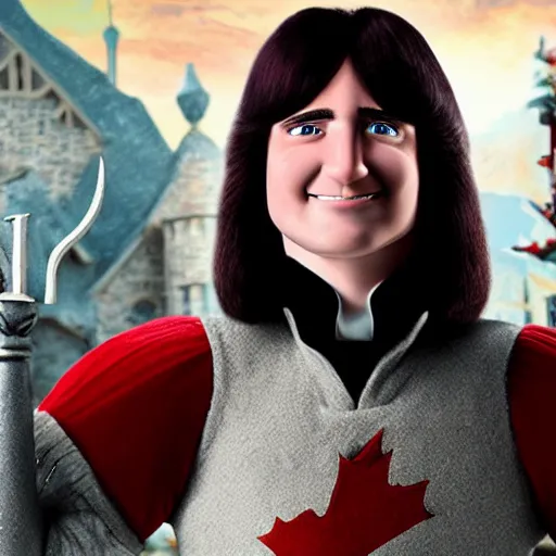 Prompt: justin trudeau as lord farquad, movie still