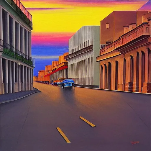 Prompt: brutalism painting of streets of Havana, Cuba, beautiful, diverse, golden hour