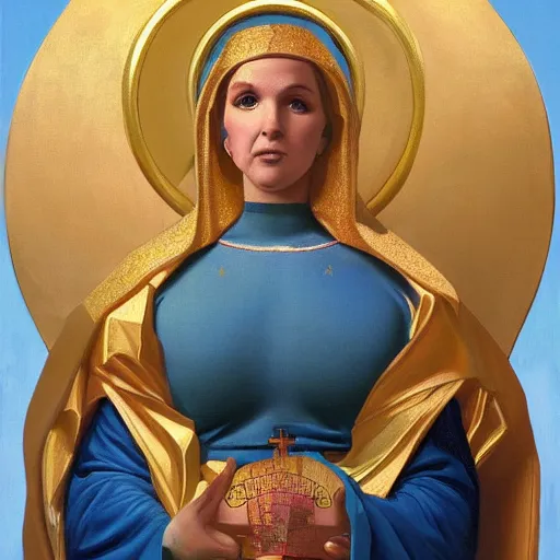 Image similar to a painting of trixie mattel as a byzantine saint by thomas blackshear